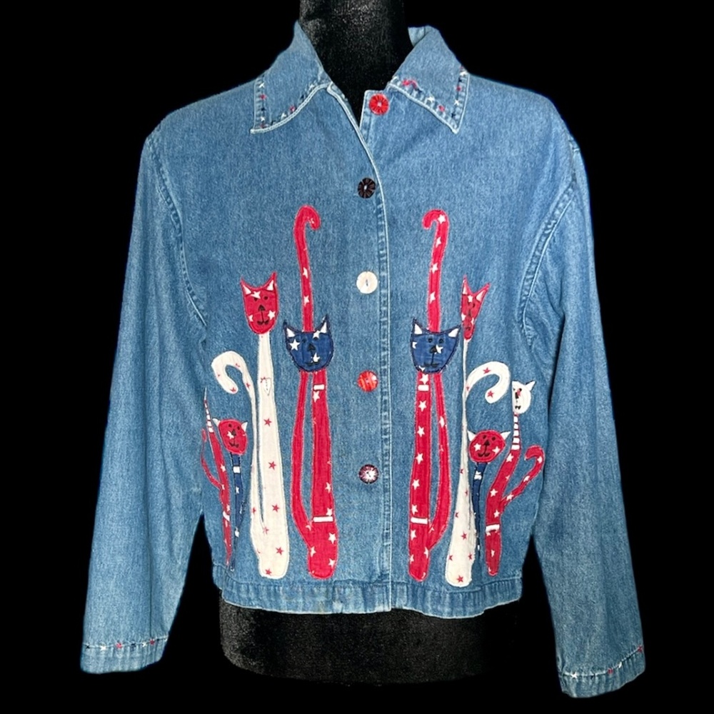 Life Style - Denim Top w/ MCM Cat Design - Size PS